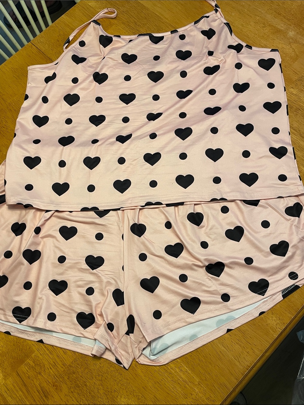 Women’s Heart Print Pajama Tank/Shorts Set - Pink with Black Hearts (NWT)